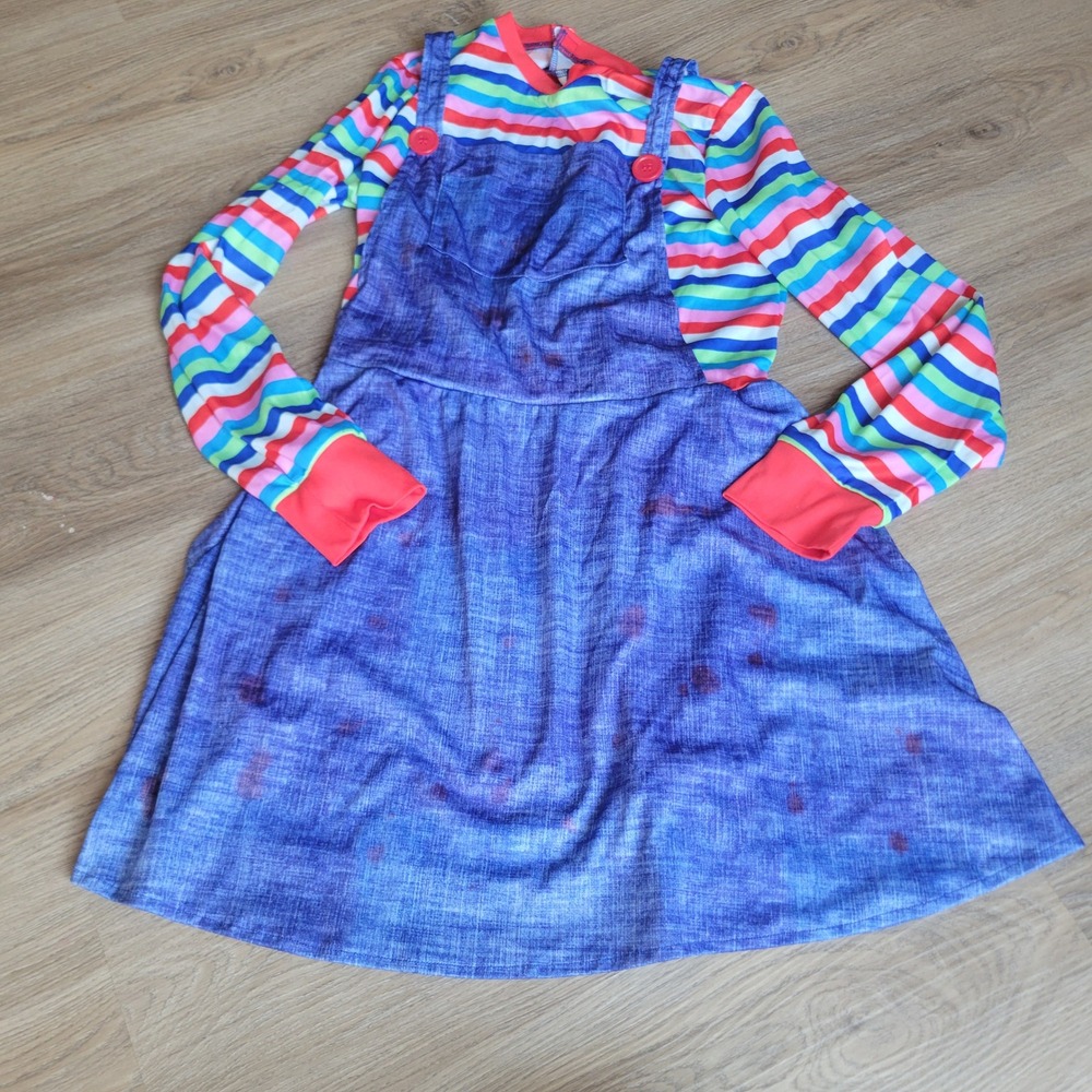 Girls Costume Dress 14‎ Blue Striped Faux Denim Horror Halloween Cosplay